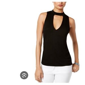 Project Social T Black Sleeveless Mock Neck Cutout V Neck Tank Top modal sexy M